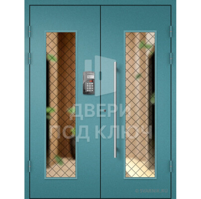 Тамбурная двустворчатая дверь бирюзового цвета ДПК-13818