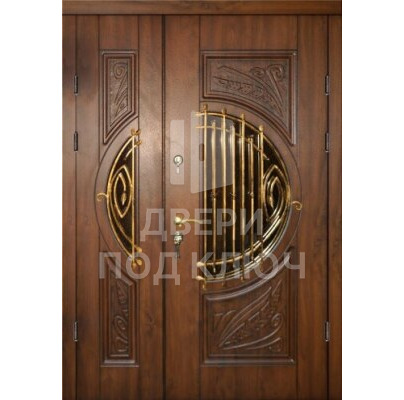 Полуторная входная кованая металлическая дверь со стеклопакетом, цена ДПК-12425